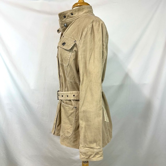 DEBENHAMS MAINE NEW ENGLAND Tan Corduroy Belted Trench Jacket Pockets Women's 14 - Picture 5 of 9